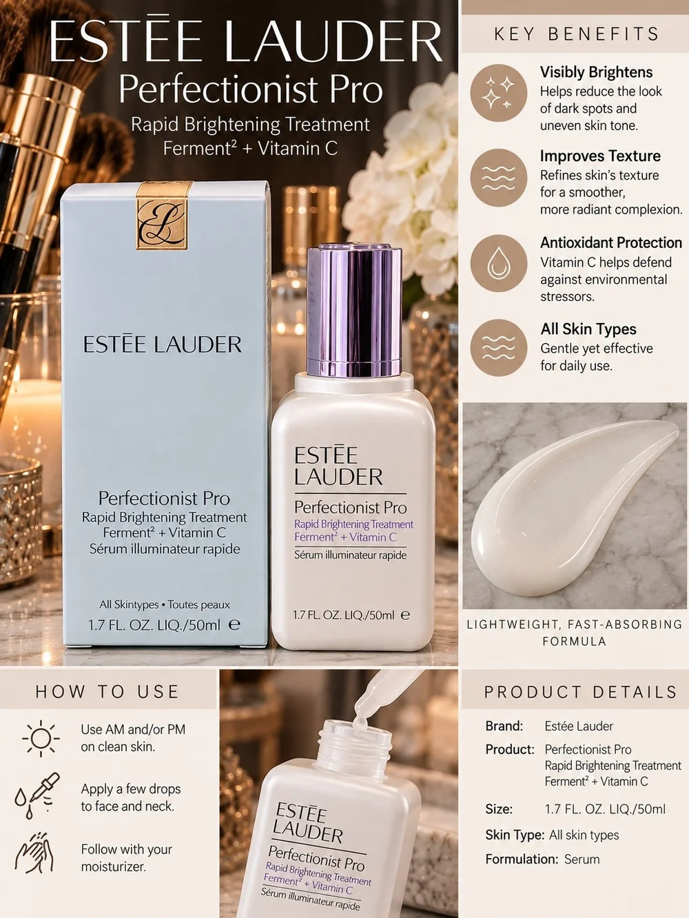 Estee Lauder Perfectionist Pro Rapid Brightening Treatment – Light Blue/White